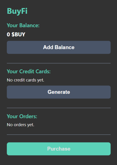 BuyFi App User Interface